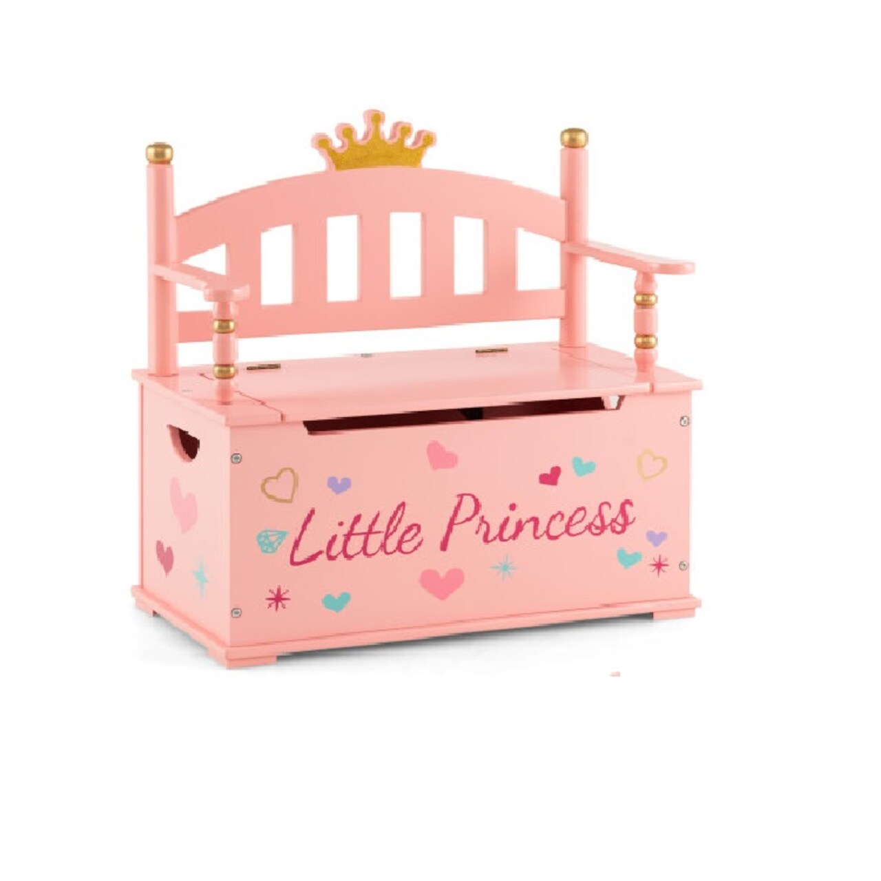 Pink Kids Storage Bench with Lid and Armrests Toy Organizer Chest for 3+ Year Olds